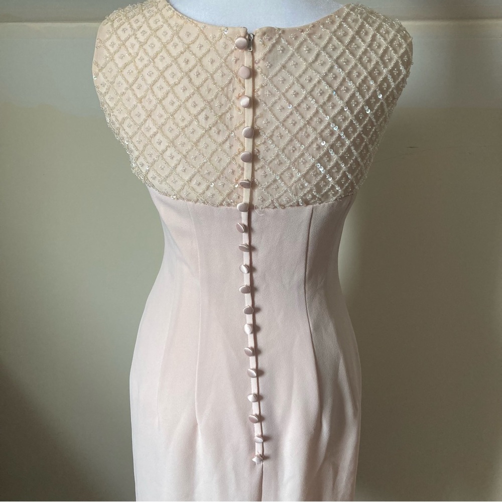 Donna Morgan Petites Silk Blush Pink Beaded Sheath Cocktail Dress Est. Size 2/4P - Picture 7 of 7